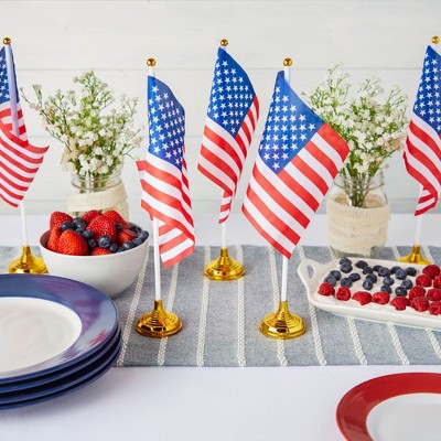 12-Pack Mini American Flags with Gold Plastic Stands
