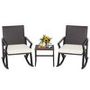 Costway 3PCS Patio Rattan Wicker Rocking Chairs Table Bistro Set Cushioned Rocker Garden - 2 of 4