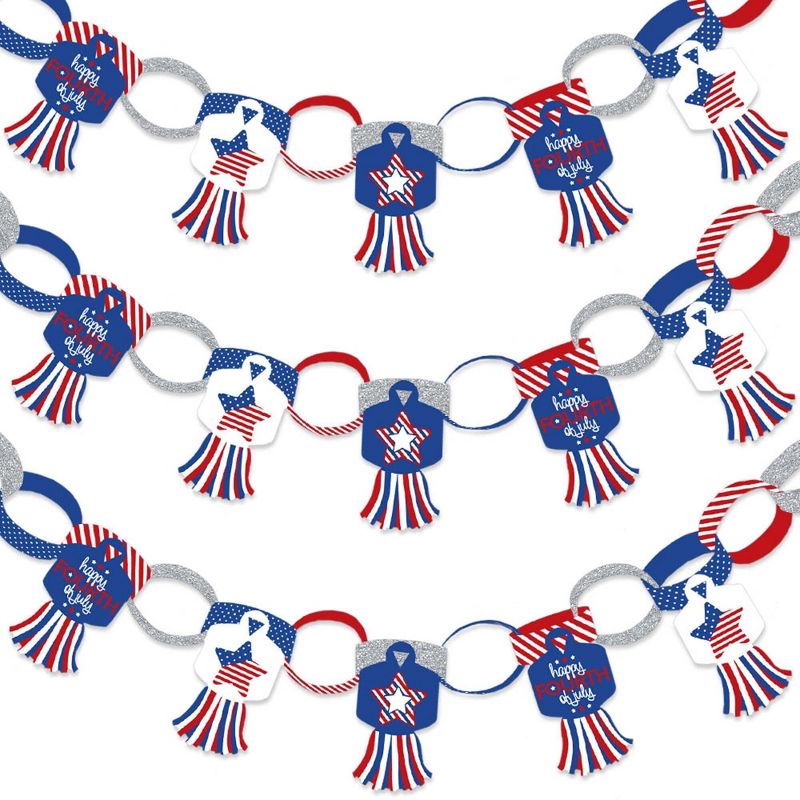 Big Dot of Happiness 4th of July - 90 Chain Links and 30 Paper Tassels Decoration Kit - Independence Day Paper Chains Garland - 21 feet, 1 of 9