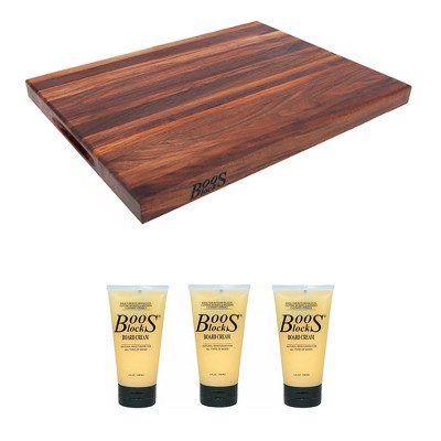 John Boos Cutting Board Bundle w/ Walnut Wood Edge Grain Reversible Cutting Board and Wooden Butcher Block Board Natural Moisture Cream, 5 Oz (3 Pack)