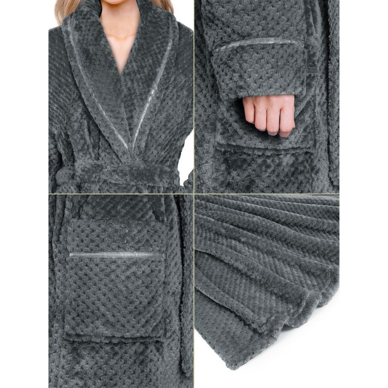 PAVILIA Women Plush Fleece Robe, Soft Textured Bathrobe, Lady Cozy Spa Long Robes, Fuzzy Satin Waffle Trim, 4 of 9