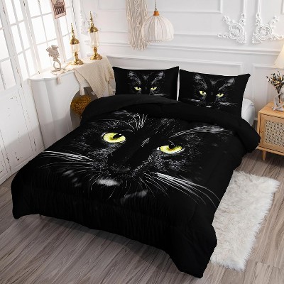 Luupatchy Black Cat Face Comforter Bedding Set with 1 Comforter 2 Pillowcase,Full