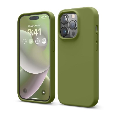 BONGEEK Compatible with iPhone 14 Pro Case, Liquid Silicone Case, Full Body Protective Cover, Anti-Scratch Soft Microfiber Lining-Cedar Green