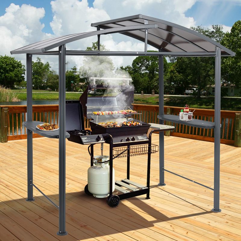 Aoodor 8 x 5 ft. BBQ Grill Gazebo Shelter, Dark Gray Steel Frame and Brown Double-Tier Polycarbonate Top Canopy, 3 of 11