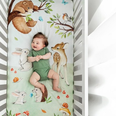 Enchanted Forest Mini Crib Sheet with Woodland Animals, 100% Cotton