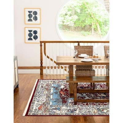 Burgundy and Tan Rectangular 8' x 10' Synthetic Area Rug