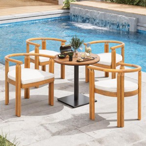 Set of 4 Acacia Wood Dining Chairs with Armrest and Cushion, Outdoor Armrest Dining Chair Set for Patio or Garden, Acacia Wood Dining Chair-Koiai - 1 of 4
