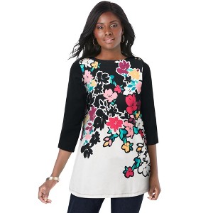 Jessica London Women's Plus Size Stretch Cotton Boatneck Tunic - 1 of 4