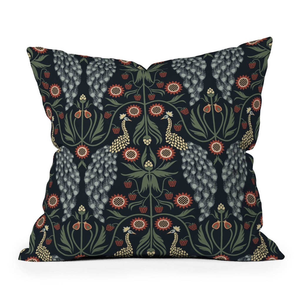 Photos - Pillow 16"x16" Emanuela Carratoni Peacocks and Berries Square Throw  - Deny Designs