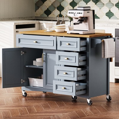 Lycvki 52'' Kitchen Island on Wheels with Drop Leaf and Adjustable Shelf