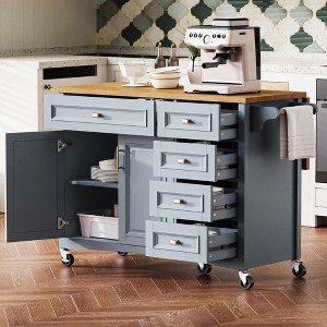 Lycvki 52'' Kitchen Island on Wheels with Drop Leaf and Adjustable Shelf - 1 of 4