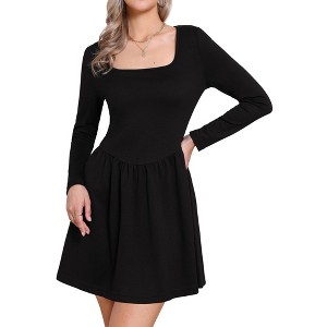 INSPIRE CHIC Women's Square Neck Long Sleeve A-Line Casual Above The Knee Dresses - 1 of 4