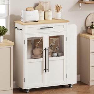 Kitchen Island Table On Wheels, Storage Island with Spice Rack and Drawer, Rolling Kitchen Cart On Wheels - 1 of 4