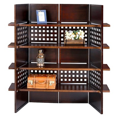 4 Panel Book Shelves Room Divider Walnut - Ore International