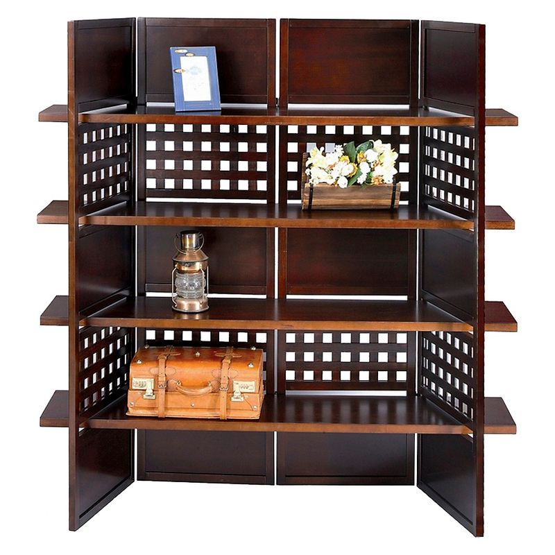 4 Panel Book Shelves Room Divider Walnut - Ore International, 1 of 6