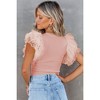 Amaryllis Women's Ribbed Knit Top Ruffled Tulle Sleeve Elegant Statement Blouse for Chic Casual - 4 of 4