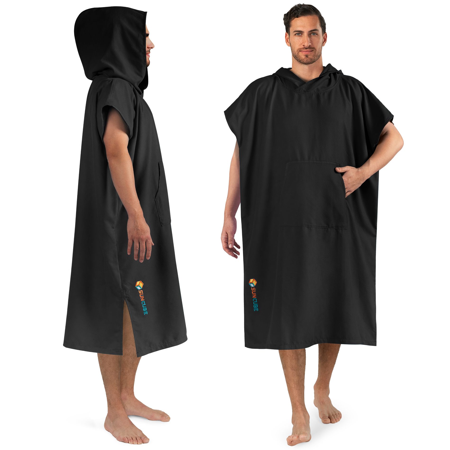 SUN CUBE Lightweight Surf Beach Towel Changing Robe with Hood, Quick Dry Microfiber Wetsuit with Pocket for Surfing Men Women