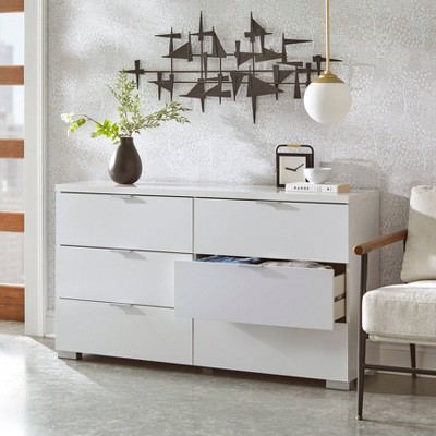 White Laminated Double 6-Drawer Dresser