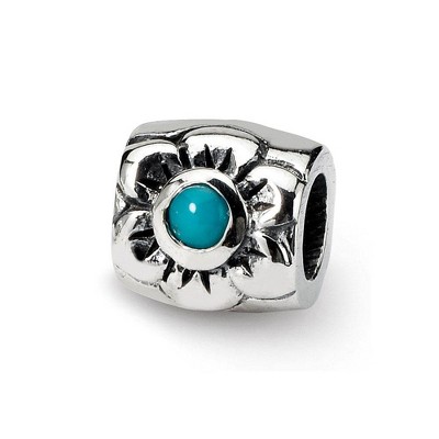 Black Bow Jewelry Sterling Silver and Blue-Green CZ, Floral Bead Charm