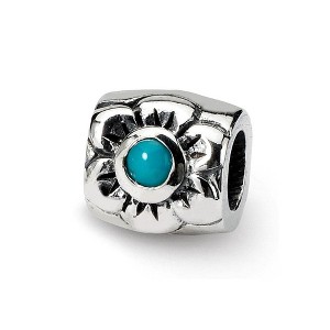 Black Bow Jewelry Sterling Silver and Blue-Green CZ, Floral Bead Charm - 1 of 3