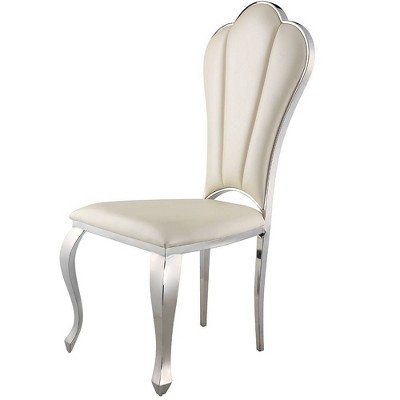 Beige Faux Leather Upholstered Side Chair with Metal Frame