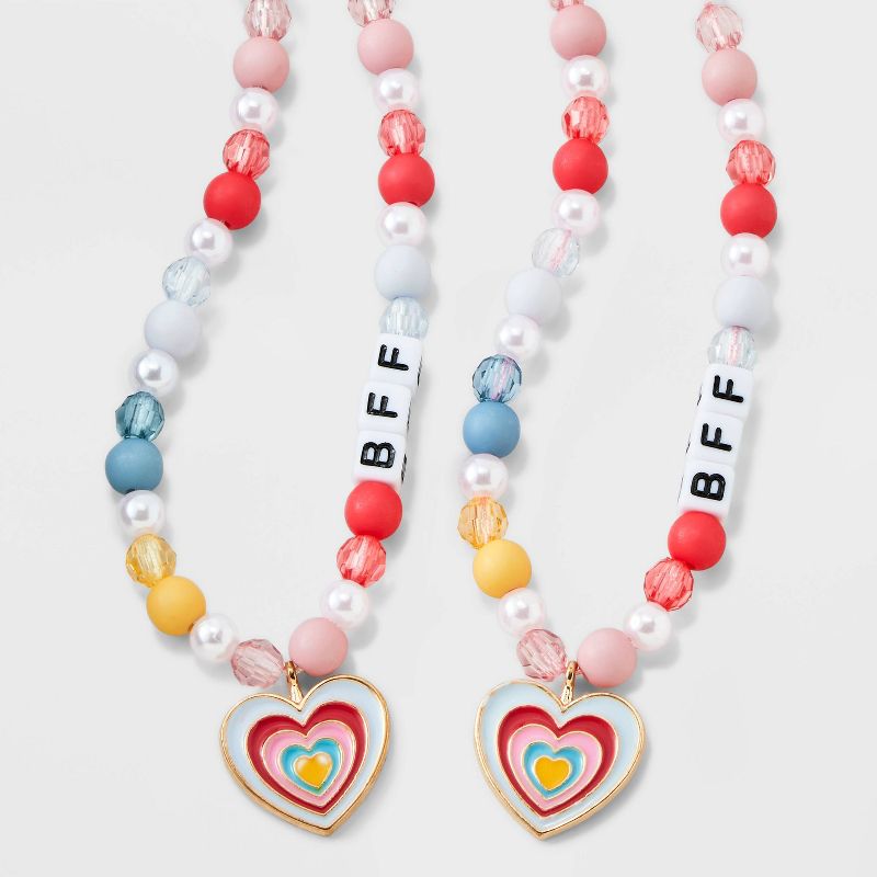 Girls&#39; 2pk Heart Charms BFF Necklace Set - Cat &#38; Jack&#8482;, 1 of 5