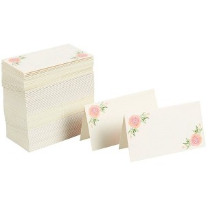 Best Paper Greetings Floral Table Place Cards - 100 Piece Rose Tent Cards, Table Decorations and Party Supplies - 2 x 3.5 Inches - 1 of 4
