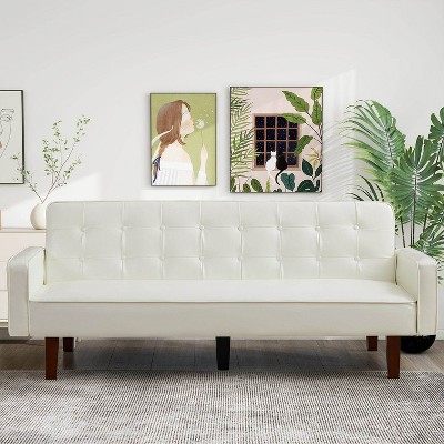 MyDepot Sofa Bed Convertible Loveseat Leather Sofa with Tapered Wood Legs, 74.4 Inch