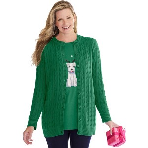 Woman Within Cotton Cable Knit Cardigan Sweater - 1 of 4