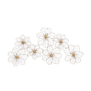 Olivia & May Metal Floral Foiled Wire Wall Decor Gold: Iron Botanical Artwork, Indoor Vertical Sculpture, Spot Clean - 1 of 4