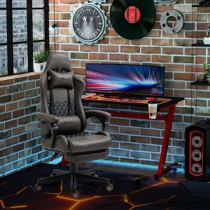 Vynxaria Racing Gaming Chair Diamond PU Leather Office Gamer Chair High Back Swivel Recliner with Footrest Lumbar Support, Brown - 1 of 4