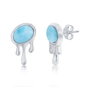 Caribbean Treasures Sterling Silver Oval Larimar, Dripping Design Stud Earrings - Blue - 1 of 2