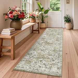 Washable Vintage  Medallion Rug Non Slip Low Pile Rug Soft RetroThrow Floor Cover Foldable Indoor Carpet for Living Room Bedroom Playroom Nursery - 1 of 4