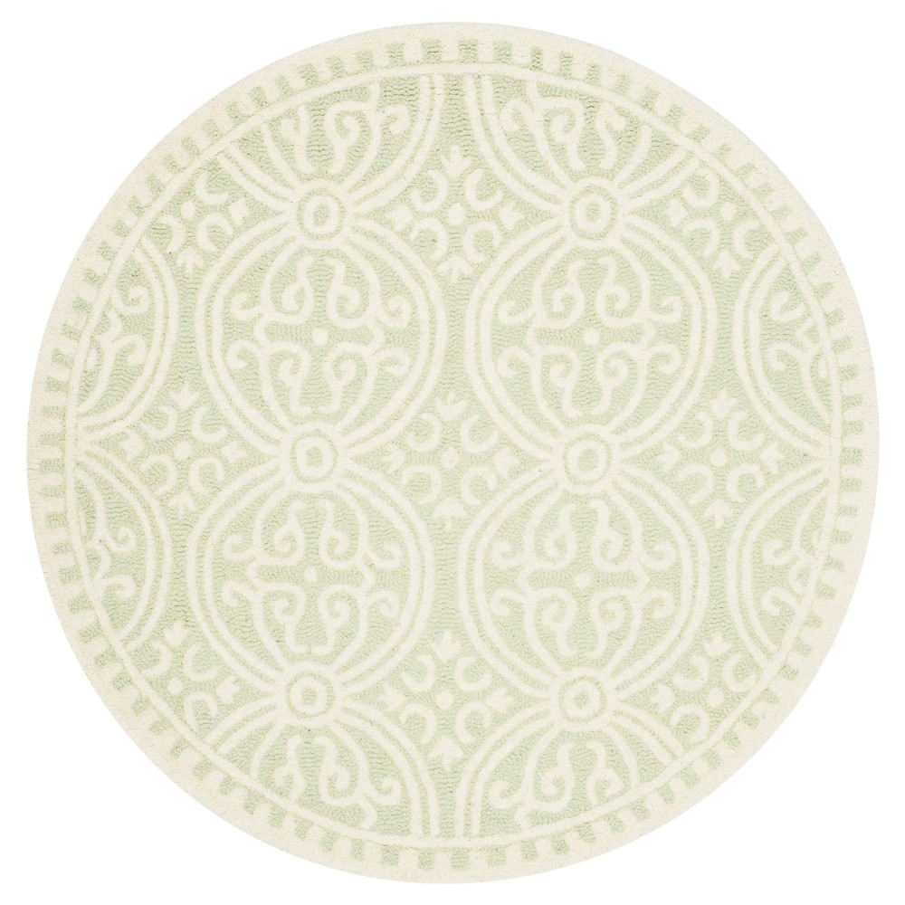  Round Light Green/Ivory Geometric Tufted Round Accent Rug
