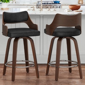 Arceso 26" Swivel Counter Height Bar Stools,Mid-Century Wooden Barstools with Backs for Kitchen Restaurant - 1 of 4