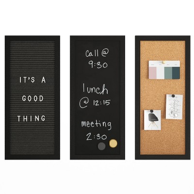 Black Woodgrain Cork, Chalk, and Letter Board Set