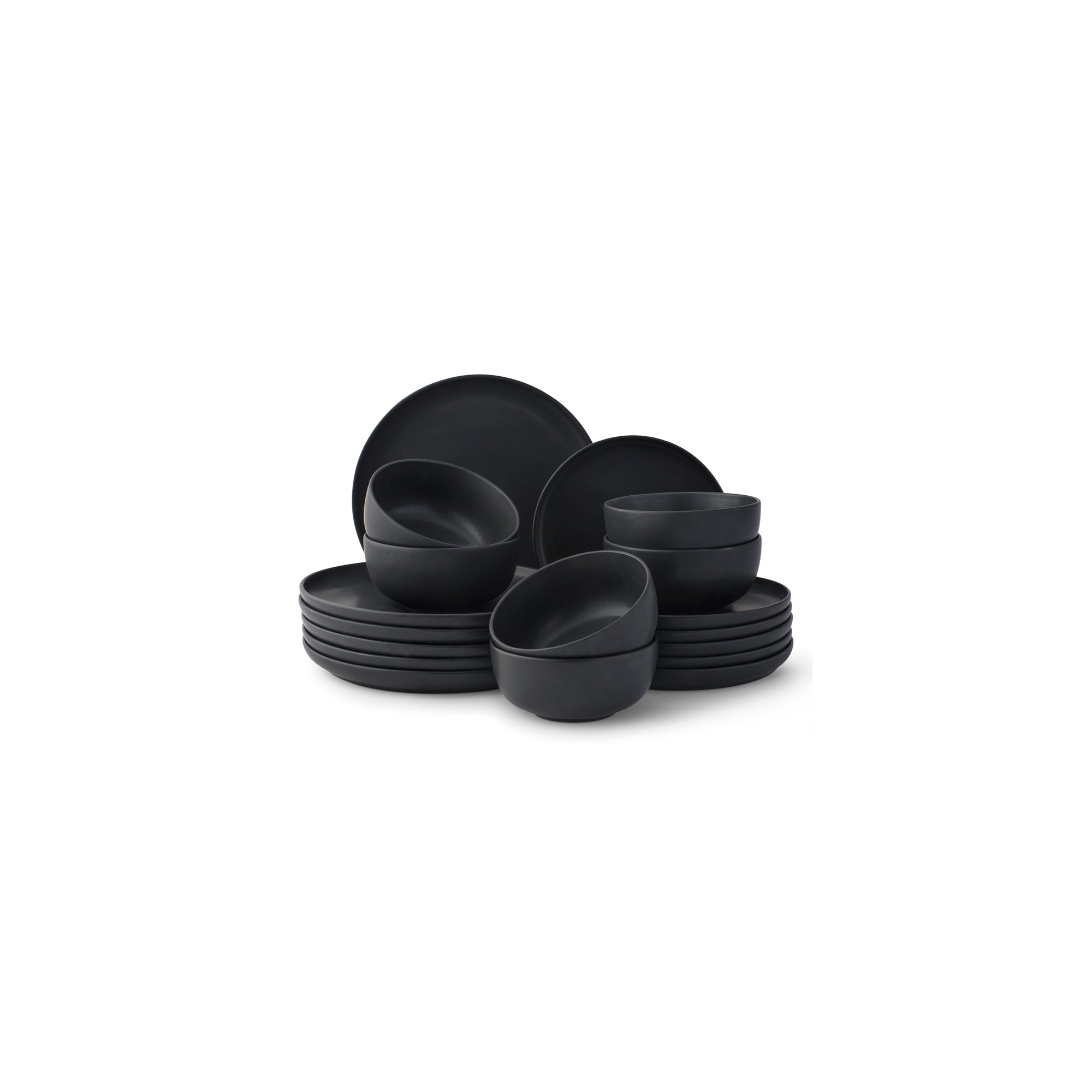 JoyJolt Mesa 18-Piece Stoneware Dinnerware Set – Matte Black