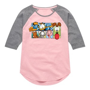 Girls' - Garfield - Character Grid Shirt Tail Raglan Graphic T-shirt - 1 of 3