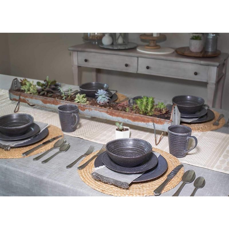Elanze Designs Chic Ribbed Modern Thrown Pottery Look Ceramic Stoneware Kitchen Dinnerware 16 Piece Set - Service for 4, Charcoal Grey, 5 of 7