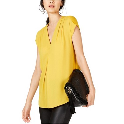 I.N.C International Concepts Womens Inverted Pleat Pullover Blouse, Yellow, X-Large