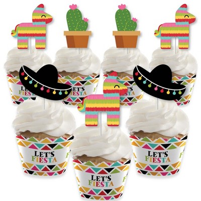 Big Dot of Happiness Let's Fiesta - Cupcake Decoration - Mexican Fiesta Cupcake Wrappers and Treat Picks Kit - Set of 24