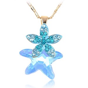Anna-Kaci Women's Swarovski Crystal Elements Pendant Necklace with Blue Starfish Design, Gold Tone Chain, Adjustable Length, Adds Sparkle - Starfish - 1 of 4