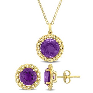 EVERLY JEWELRY | Yellow Plated Sterling Silver 6ct TGW African Amethyst 2-Piece Solitaire Necklace and Earrings Set - 1 of 4