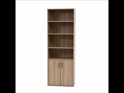 Adjustable Summer Oak 4-Shelf Bookcase with Hidden Storage