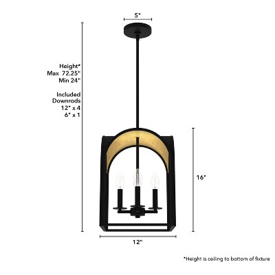 16" Gold and Natural Black Iron LED Lantern Pendant Light