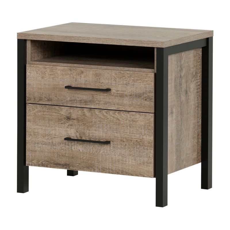 Munich 2 - Drawer Nightstand - Weathered Oak and Matte Black - South Shore, 1 of 10