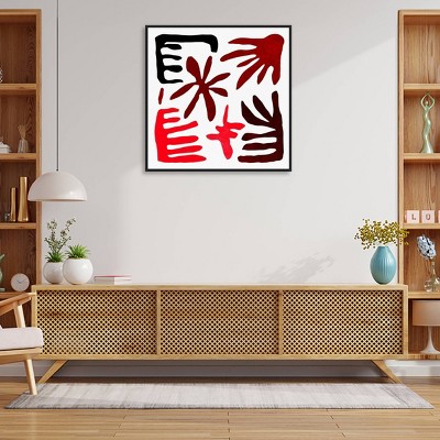 Abstract Red and Black Coral Shapes Canvas Art