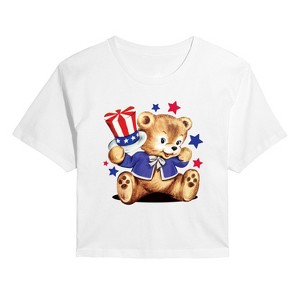 Women's - Instant Message - Patriotic Bear Cropped Graphic T-Shirt - 1 of 4