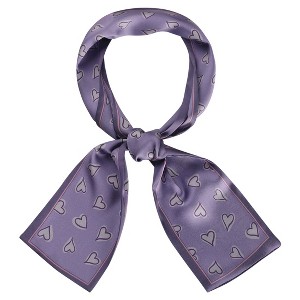 Allegra K Women's Silky Ribbon Heart Print Skinny Scarves Long Hairband Handbag Wrap 10x96cm/4x38" 1 Pc - 1 of 4