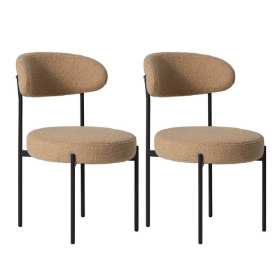 WestinTrends Alexandria Mid-Century Modern Upholstered Faux Shearling Round Dining Chairs